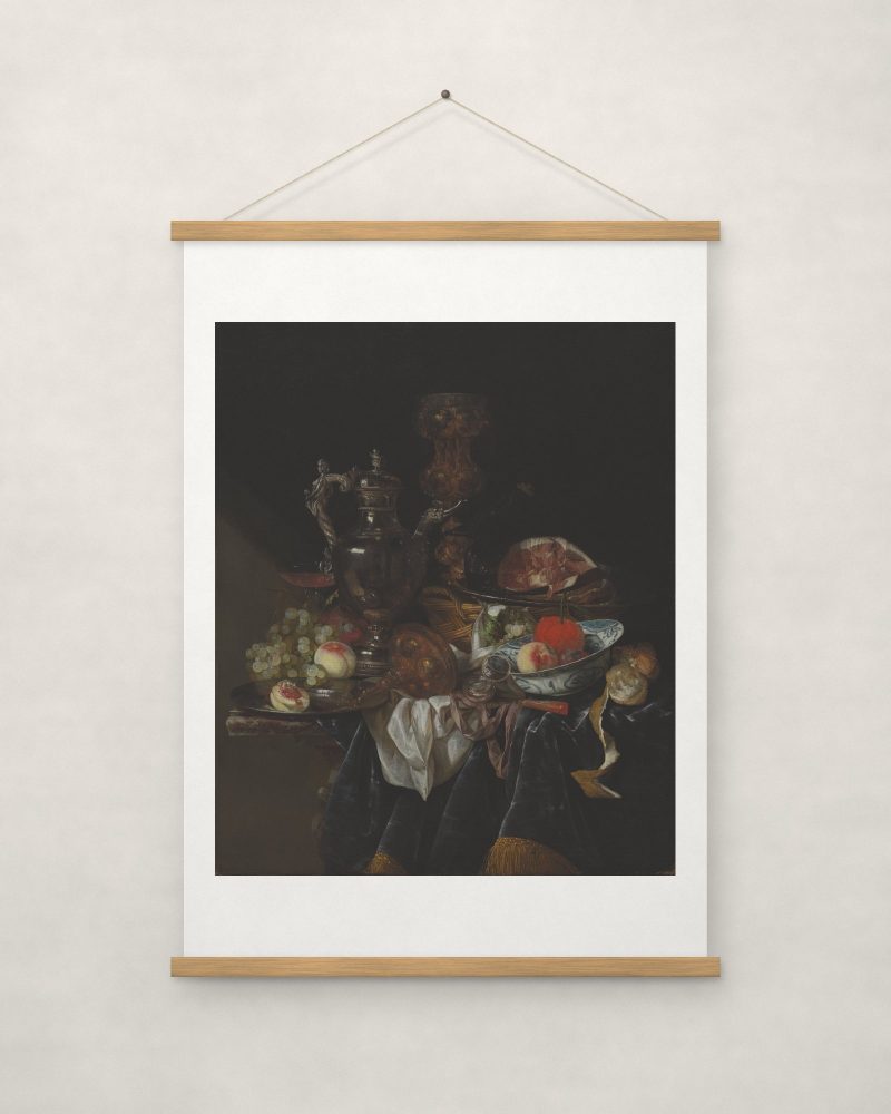 Silver Wine Jug, Ham, and Fruit